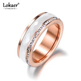 Bands Lokaer Classic Titanium Stainless Steel White/Black Ceramics Ring Jewelry CZ Crystal Wedding Engagement Rings For Women R18056