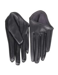 Fashion Lady Woman Tight Half Palm Gloves Imitation Leather Five Finger Black8436014