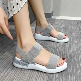 Sandals Woman Elastic Knitting Mesh Casual Summer Soft Wedges Platform Peep Toe Light Beach Non-slip Sports Shoes H240423