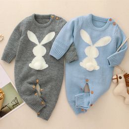 One-Pieces Infant Baby Boys Girls Oneck Rompers Clothes Children Baby Boy Girl Kids Knitting Long Sleeve Rabbit Rompers