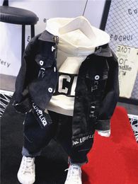 Clothing Sets Brand Boys Children Clothes Letter Kids Boy Set Jean Jacket Hoodie Jeans 3pcs Cotton