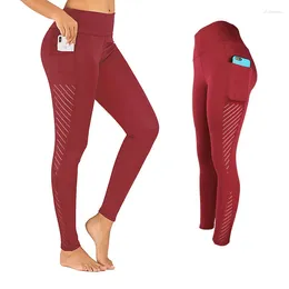 Active Pants Pocket Sports Leggings Women Mesh Elastic Fitness Yoga Quick Dry Slim Running Tights Female Workout Trousers