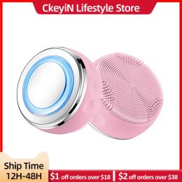 Scrubbers Ckeyin Sonic Vibration Face Brush Cleansing Silicone Facial Cleaner Ems Led Photon Face Massager Skin Rejuvenation Acne Removel
