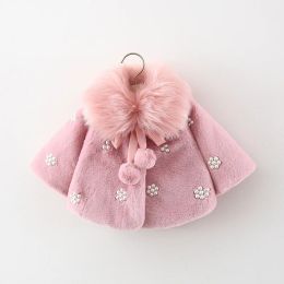 Coats Winter Children Boutique Coat with Fur Newborn Girls Christmas New Year Outerwear Infant Cape Baby Girl Pink White Cloak