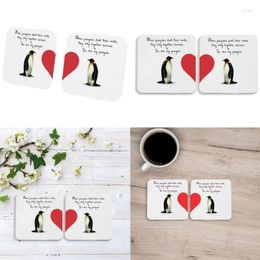 Table Mats Valentine's Day Penguins Pattern Cup Mat Set Durable Pads Perfect Gift For Couples And Collectors