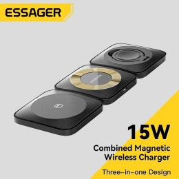 Chargers Essager 3 in 1 Magnetic Wireless Charger Stand for iPhone 14 13 12 Pro Max Apple Watch AirPods 15W Fast Charging Dock Station