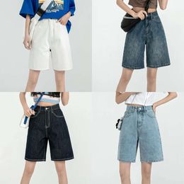 Solid ZHISILAO Knee Length Denim Shorts Women Boyfriend Casual High Waist Wide Leg Jeans Summer 220629