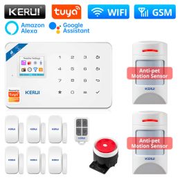 Control KERUI W181 Alarm System WIFI GSM Alarm Home Kit Support Alexa Smart Life Antipet Motion Sensor Detector Door Sensor Siren
