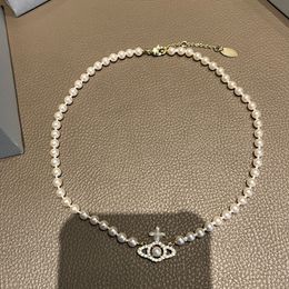 Designer Pearl Necklace Saturno Padant Collane Lady Full of Diamonds da 5 mm per perline perle Catena di perle