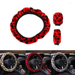Steering Wheel Covers 3Pcs /Set Leopard Fluff Plush Cover Winter Car Accessories