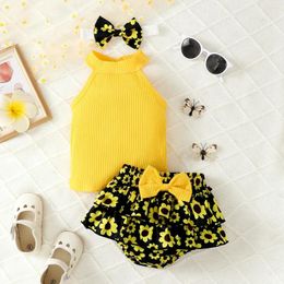 Clothing Sets Baby Girl Set Summer Born Infant Fashion Sleeveless Top Bow Flower Printed Shorts Headband 3Pcs Outfits