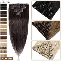 Extensions Snoilite 65g Clip In Hair Extensions Human Hair Natural Extension Hair Clips 7Pcs/Set 15"22" Full Head Clip In Natural Hair