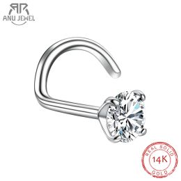 Jewellery AnuJewel Solid 14K Gold 20/18G Nose Ring 3mm Moissanite Diamond Pierce Body Jewellery Wholesale With Certificate Jewellery Making