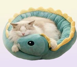 Cat Beds furniture Pet Bed Dinosaur Round Small Dog For s Beautiful Puppy Mat Soft Sofa Nest Warm kitten Sleep s Products L2208262598683