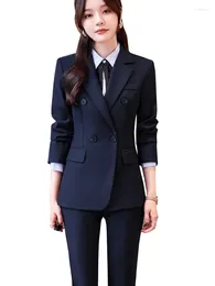 Women's Two Piece Pants Arrival Office Ladies Pant Suit Women Black Blue Female Business Work Wear Jacket Blazer And Trouser Formal 2 Set