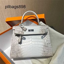 Himalayan Style Women Handbag 7A Crocodile Leather Mist Skin KL Bag 25CM Handheld Bag with Lock and Handsewn Silver Buckle