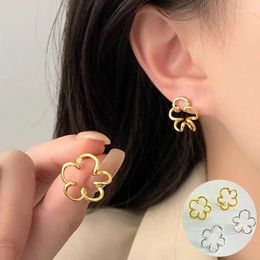 Stud Earrings 925 Sterling Silver Flower For Woman Girl Simple Smooth Hollow Out Line Design Jewelry Party Gift Drop