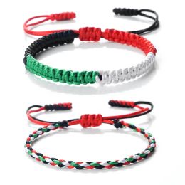 Strands Palestine Red Black Green White National Flag Woven Thread Bracelet Natural Stone Beads Fashion Bracelets for Women Men Jewelrys