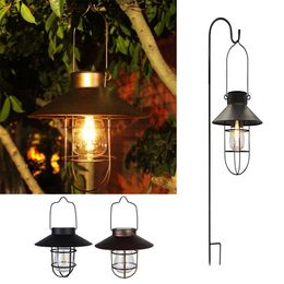 Solar Lantern Lamp Outdoor for Garden Decoration Waterproof Light Vintage with Tungsten Bulb Ornament Patio Yard 240411