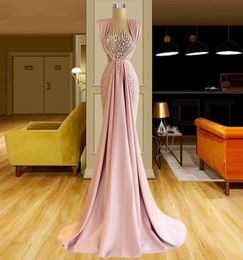 Stunning Pink Prom Dresses Sequined Sleeveless Evening Dress Custom Made Ruffles Floor Length Women Formal Party Gown8467395