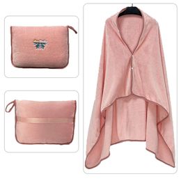 Flannel Shawl Blanket Multifunctional Travel Pillow Dual-purpose Nap Embroidered Foldable Cape