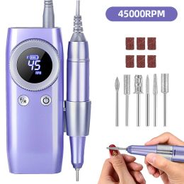 Drills 45000RPM Nail Drill Machine For Manicure With LCD Display Sander Nail Rechargeable Nail Lathe Electric Cordless Drill For Gel