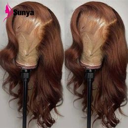 HD 13x4 Chocolate Brown Lace Front Human Hair Wigs For Women Body Wave Transparent 360 Full Frontal On Clearance Sale 240408