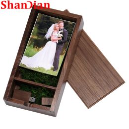Drives SHANGDIAN Wedding Photo Frame USB Flash Drives Natural Wood 128GB Free Custom Logo Pen Drive Pendant Memory Stick Wedding Gift