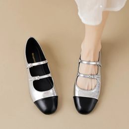 autumn womens flat shoes Korean style Fashion Colour block design party and work wear ladies casual Mary Jane shoes 240423