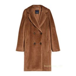 Designer Coats Cashmere Coats Luxury Coats Maxmaras 2024 New Womens Double Breasted Buckle Wool Alpaca Hair Thickened Warm Coat