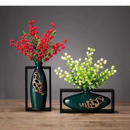Vases Vase Accessories Hollow Modern Decoration Flower Ceramic Frame Arrangement Handicraft Home Chinese Golden Furnishings