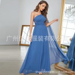 Casual Dresses Bridesmaid For Women Solid Backless Single Shoulder Pleated Chiffon Sleeveless Candy Colored Womens Evening Dress