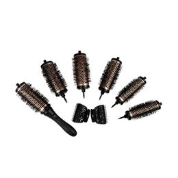 new 2024 6pcs/set 3 Sizes Detachable Handle Hair Roller Brush with Positioning Clips Aluminium Ceramic Barrel Curler Comb Hairdr2. Aluminium