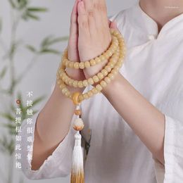 Strand Natural White Bodhi Root Bracelet 108 Buddhist Beads Necklace Hanging To Stabilize Emotions Resist Fatigue