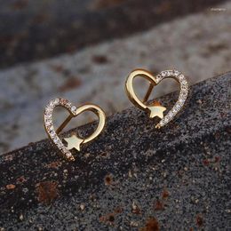 Stud Earrings 1 Pair Gold Color Love Heart Star White Zircon For Women Wedding Engagement Bride Jewelry Gift