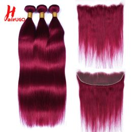 Wigs Wigs HairUGo Straight Human Hair Bundles With 13x4 Lace Front Brazilian Burgundy 13x4 Lace Front With Bundles Remy Hair