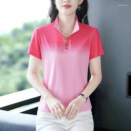 Women's Polos Gradient Colour T Shirts Women Fashion Half Zipper Polo Shirt Sports Summer Pulovers Anti-Pilling Woman Clothes