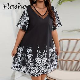 Summer Bohemian Dresses For Women V Neck Short Sleeve Vintage Printed Oversized Dress Women Casual Short Dress Boho 240421