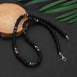 Strand Fashion Mens Necklace 6mm Obsidian Tiger Eyes Stone Beaded Necklaces Handmade Minimalist Jewellery Homme Black Chokers Gift