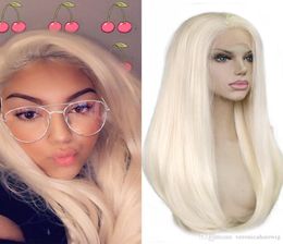 Part Natural Soft Platinum Blonde Long Straight Wigs with Baby Hair Heat Resistant Glueless Synthetic Lace Front Wigs for Whi1111580