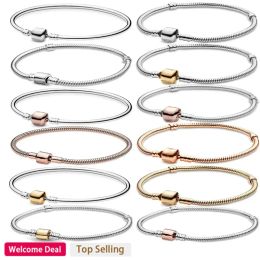 Strands Women's 925 Sterling Silver Moments Series Daisy Chain Buckle Snake Bone Chain Bracelet Suitable for Original Charm DIY Jewelry