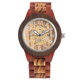 Kits Men's Watch Black Ebony Wooden Mechanical Watch Automaticselfwinding Arabic Numbers Dial Wristwatches for Boys