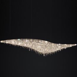 Modern S Linear Crystal Pendant Lamps American Luxury Shining Pendant Lights Fixture Home Indoor Dining Room Restaurant Chandelier Hanging Lampara Art Decoration