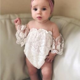 One-Pieces Solid Off the Shoulder Lace Bodysuit For Baby Girl Sunsuit Jumpsuit Summer Clothes 024 Months