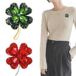 Brooches Rhinestone Clover For Women Green And Red Color Pin Peace Health Plant Jewelry