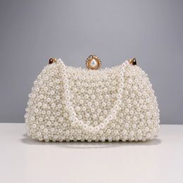 Pearl Women Evening Bags Hollow Out Vintage Beading Clutch With Handle Chain Handbags Diamonds Holder 240418