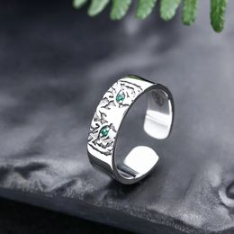 S925 Sterling Silver Ring For Men Embossed Tiger Head smooth With Thai Retro Personality Accessories 240420