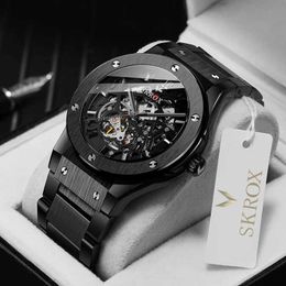 Wristwatches SKROX Japanese Mechanical Watch Core Hollow Out Big Dial Sapphire Lens Hidden Clasp Stainless Steel Strip Automatic Mens Watch 240423