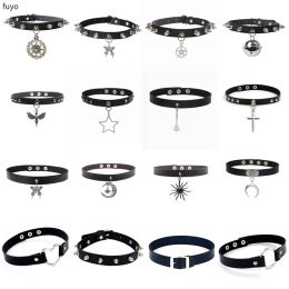 Necklaces Punk Gothic Choker Necklaces For Women Girls Rivet Butterfly Bell Star Heart Cross Collar Necklaces Fashion Jewellery Gifts