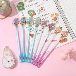 Pens 20Pcs/Lot Kawaii Cute Rotatable Star Gel Pen 0.5mm Black Ink Signature Writing Pen Student School Office Stationery Kids Gift